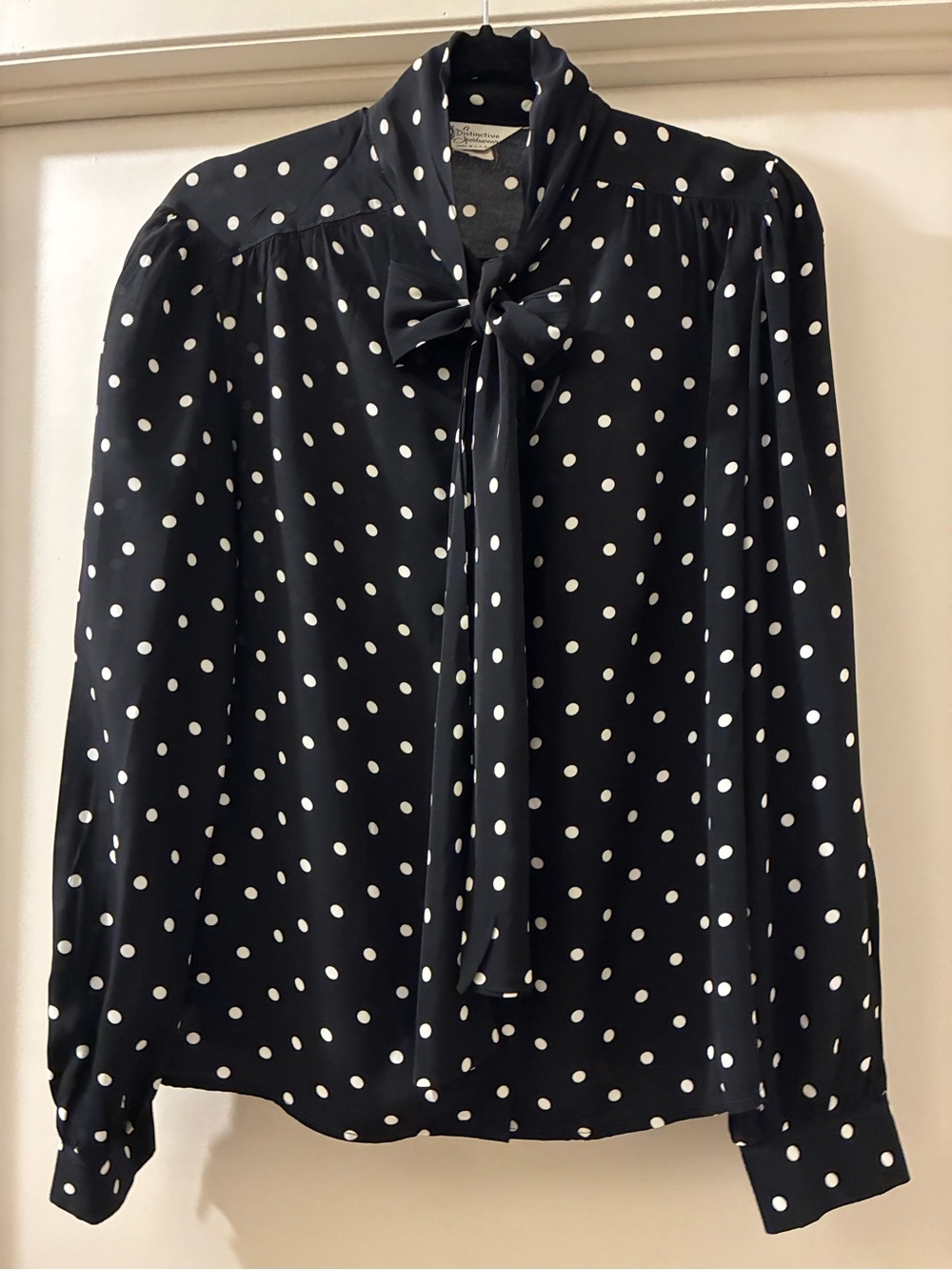 Vintage Polka Dot Tie-Neck Blouse - Black/White size 8